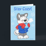 Festiva Tarjeta de husky lindo<br><div class="desc">Desea a alguien un saludo navideño amistoso con este pequeño husky acogedor,  envuelto con su chocolate caliente.</div>