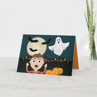 Festiva Tarjeta de ilustración de murciélagos de luna de f