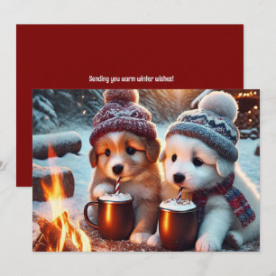 Festiva Tarjeta de invierno de cachorro acogedor • Amor de
