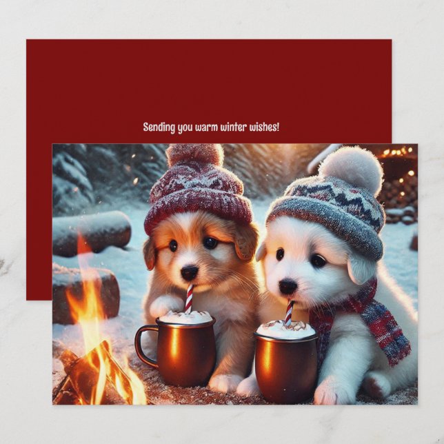 Festiva Tarjeta de invierno de cachorro acogedor • Amor de (Anverso / Reverso)