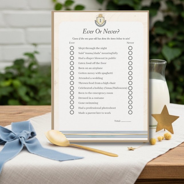 Festiva Tarjeta de juego de cumpleaños número uno Espacio  (Space First Birthday Ever or Never game card)