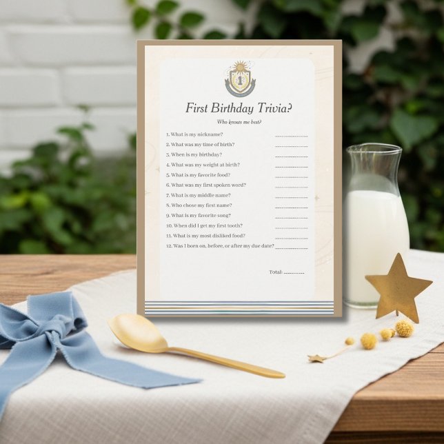 Festiva Tarjeta de juego de trivia de cumpleaños espacial  (Space First Birthday Trivia game card)