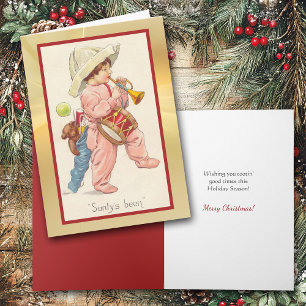 Festiva Tarjeta de juguetes Retro Boy Bugler y Navidades