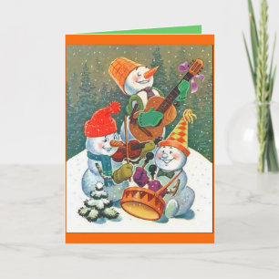 Festiva tarjeta de la banda del muñeco de nieve