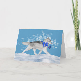 Festiva Tarjeta de las vacaciones de invierno del husky