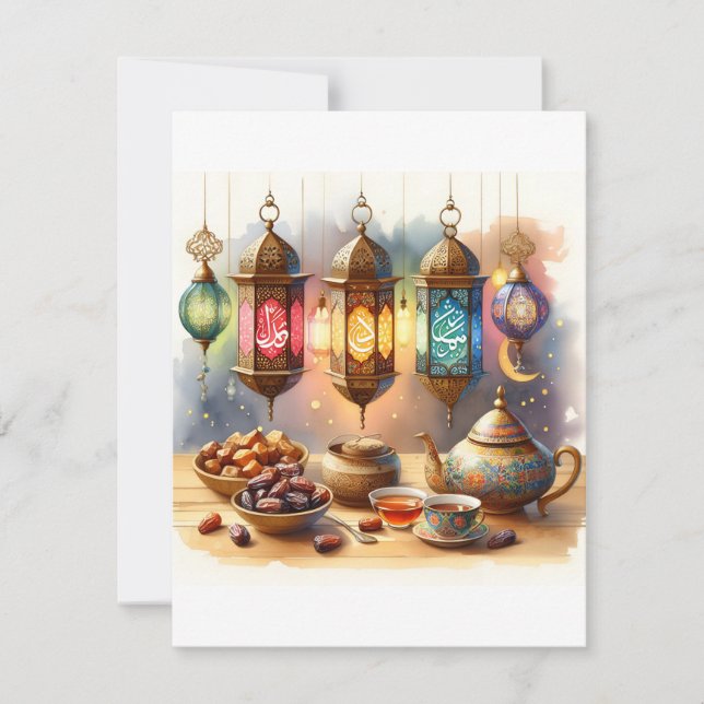 Festiva Tarjeta de Linterna de Ramadan | Elegantes Saludos (Anverso)