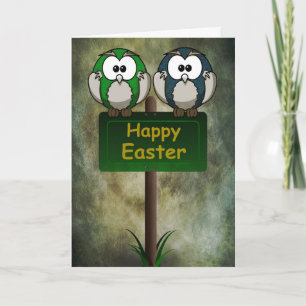 Festiva Tarjeta de los búhos de Pascua
