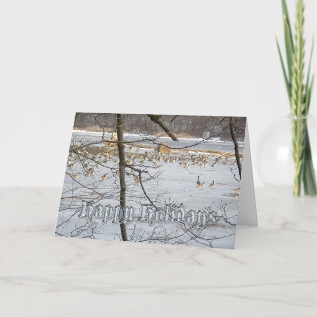 Festiva Tarjeta de los gansos de Canadá buenas fiestas (Anverso)