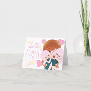 Festiva Tarjeta de madre de dibujos animados con sus gemel