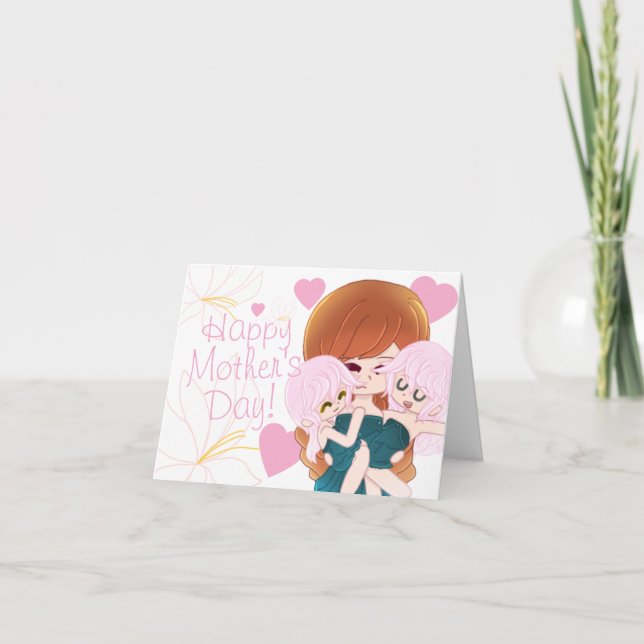 Festiva Tarjeta de madre de dibujos animados con sus gemel (Anverso)