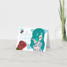 Tarjeta de madre e hija de dibujos animados