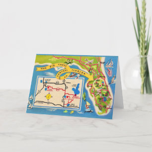 Festiva Tarjeta de mapa de atracciones de la Florida Vinta
