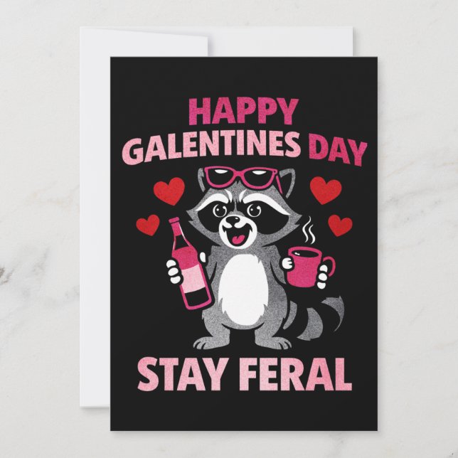 Festiva Tarjeta de Mapache de Galentines Feral (Anverso)