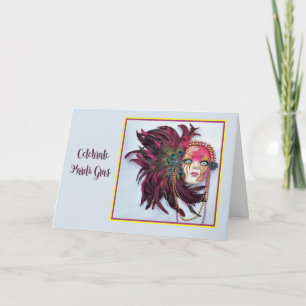 Festiva Tarjeta de Mardi Gras con Máscara Hermosa