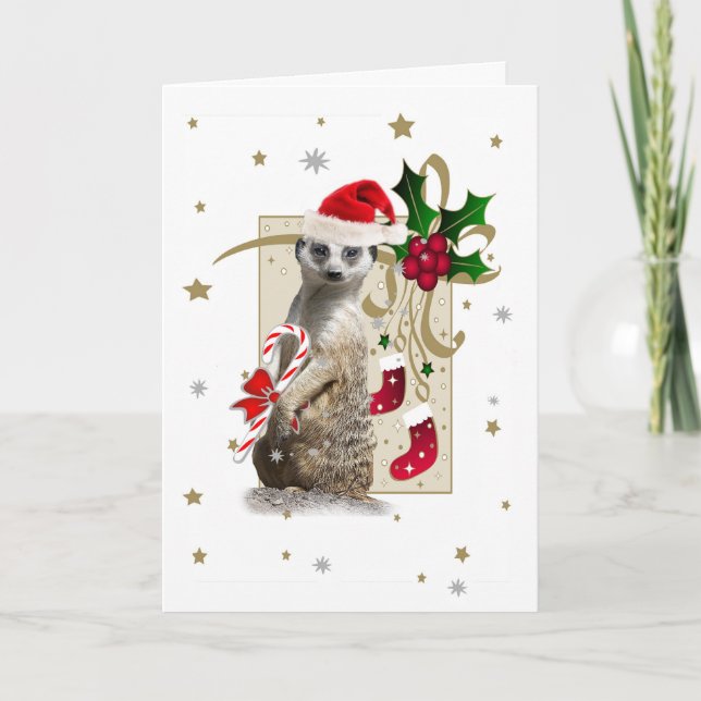 Festiva TARJETA de Meerkat Santa (Anverso)