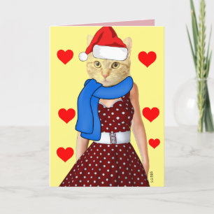 FESTIVA TARJETA DE MEJORES NAVIDADES AMIGOS DE RETRO CAT N