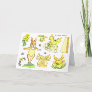 Festiva Tarjeta de muñeca de papel de conejo de Pascua