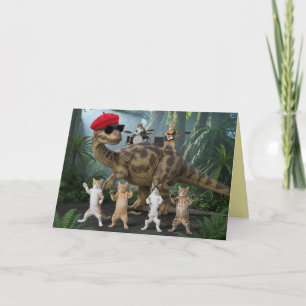 Festiva Tarjeta de música de dinosaurio de gato lindo