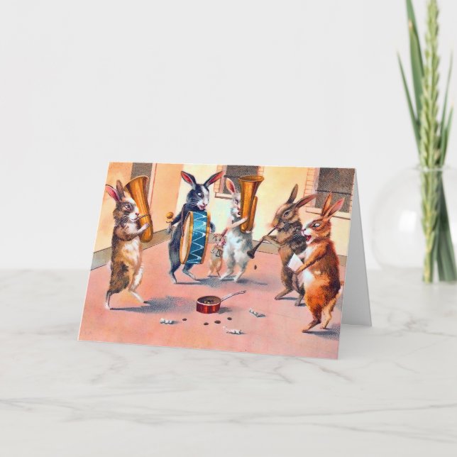 Festiva Tarjeta de Músicos de Conejo de Pascua (Anverso)