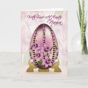 Festiva Tarjeta de Nana pascua con el huevo y los narcisos
