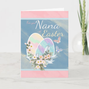 Festiva Tarjeta de Nana pascua con los huevos y las flores