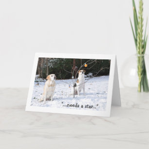 Festiva Tarjeta de Navidad, 2 perros en la nieve que mira