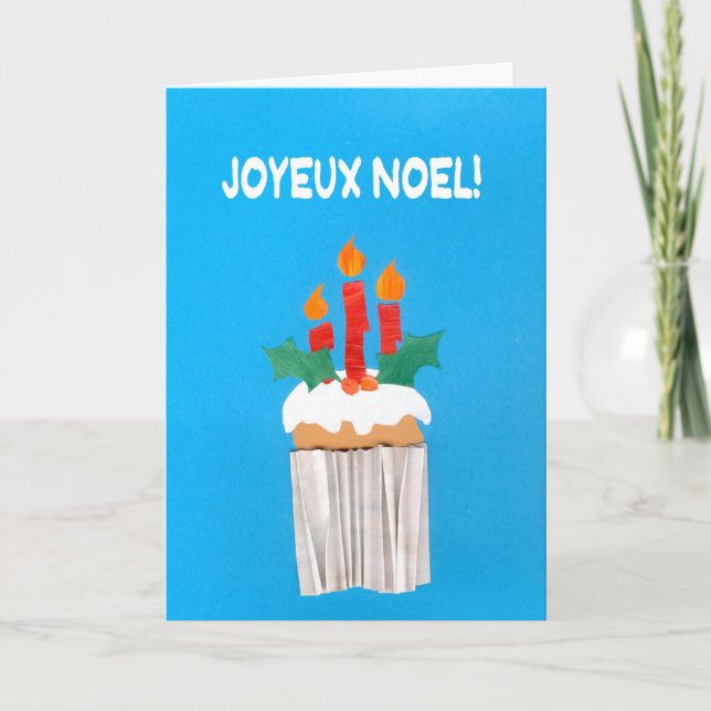 Festiva Tarjeta de navidad, francés, pastel con velas (Anverso)
