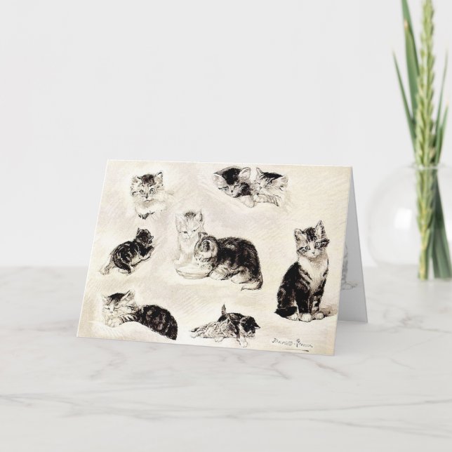 Festiva Tarjeta de Navidad: "Gatos que comen y que juegan (Anverso)