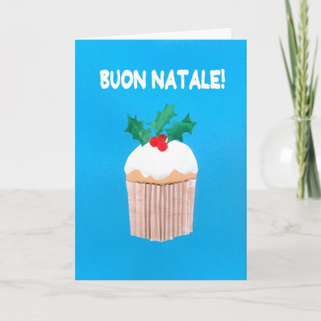 Festiva Tarjeta de navidad, italiano, pastel con Holly (Anverso)