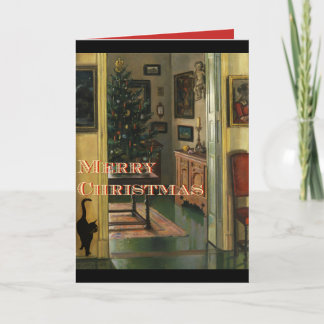Festiva Tarjeta de Navidades a la antigua a la moda con ga