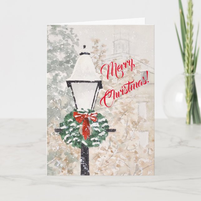 Festiva Tarjeta de Navidades acuarelas con flores de vacac (Anverso)