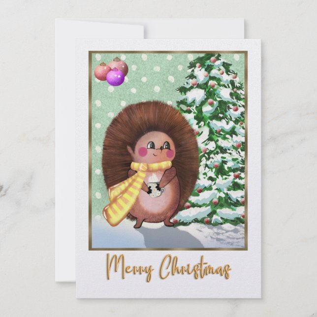 Festiva Tarjeta de Navidades Adorable Hedgehog |Festividad (Anverso)