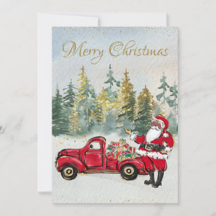 Festiva Tarjeta de Navidades Afro Santa Claus y Red Truck