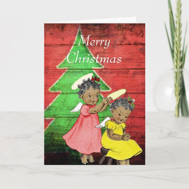 Festiva Tarjeta de Navidades afroamericanos vintage (Anverso)