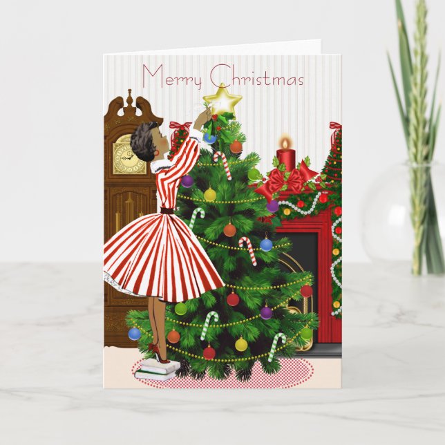 Festiva Tarjeta de Navidades afroamericanos vintage (Anverso)
