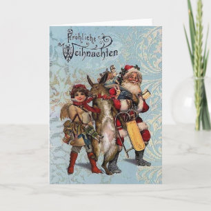 Festiva Tarjeta de Navidades Alemanes Vintage de Santa y C