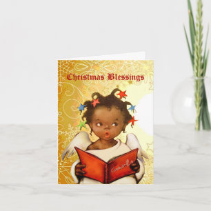 Festiva Tarjeta de Navidades Angel Africano-Americano de V