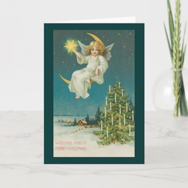 Festiva Tarjeta de Navidades Angel de la Era Victoriana (Anverso)