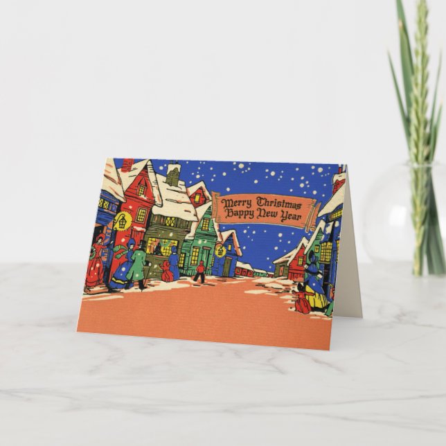 Festiva Tarjeta de Navidades Art Deco de época (Anverso)