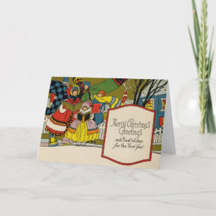 Festiva Tarjeta de Navidades Art Deco de época