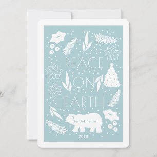 Festiva Tarjeta de Navidades azul para la paz de oso polar