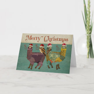 Festiva Tarjeta de Navidades azules Alpacas y Owls