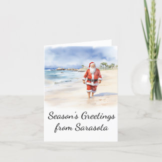 Festiva Tarjeta de Navidades Beach Santa Watercolor
