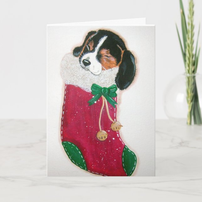 Festiva Tarjeta de Navidades Beagle Pup (Anverso)
