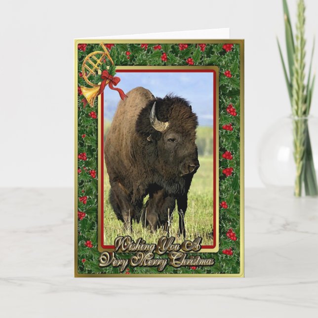 Festiva Tarjeta de Navidades Bison North American Animal B (Anverso)