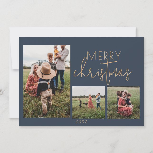 Festiva Tarjeta de Navidades Blue MERRY Holiday (Anverso)