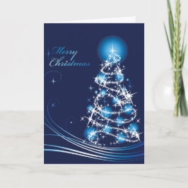 Festiva Tarjeta de Navidades Blue Swirls Christmas Tree