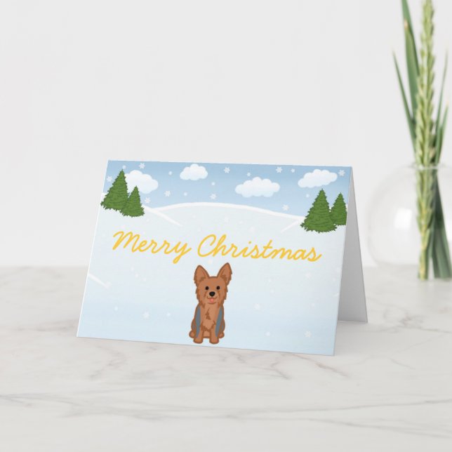 Festiva Tarjeta de Navidades Blue Yorkie (Anverso)