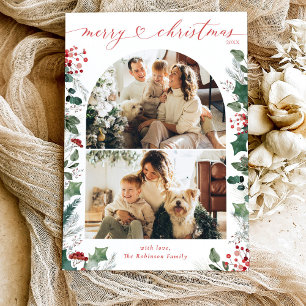 Festiva Tarjeta de Navidades Boho White Red 2 Photo Arch