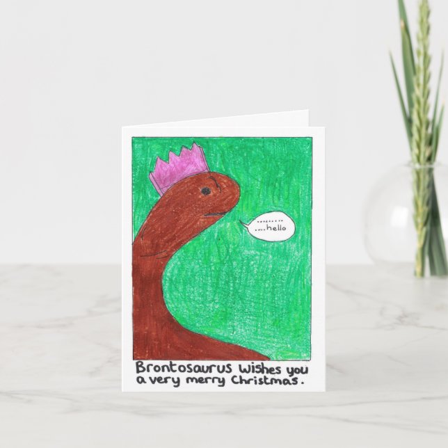 Festiva Tarjeta de Navidades Brontosaurus (Anverso)